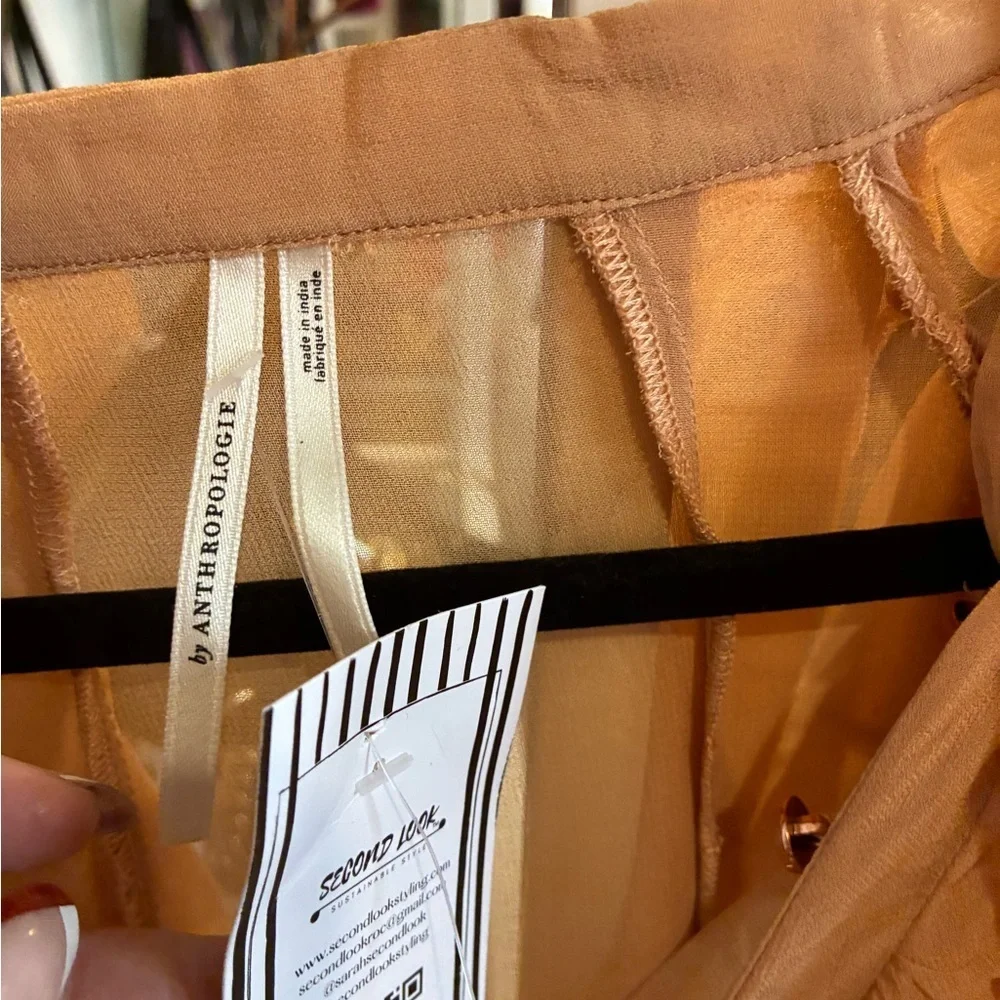 Anthropologie ruffle front peach button down blouse size L - Picture 4 of 4